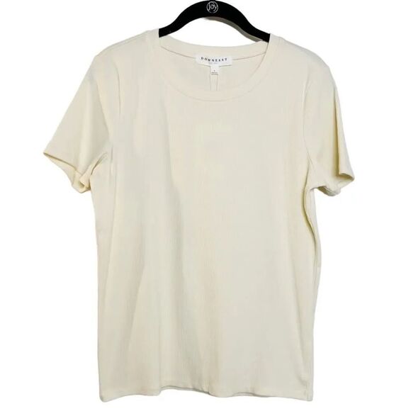 DownEast Maggi Ribbed Tee Short Sleeve Bone White Size Large - Picture 1 of 5